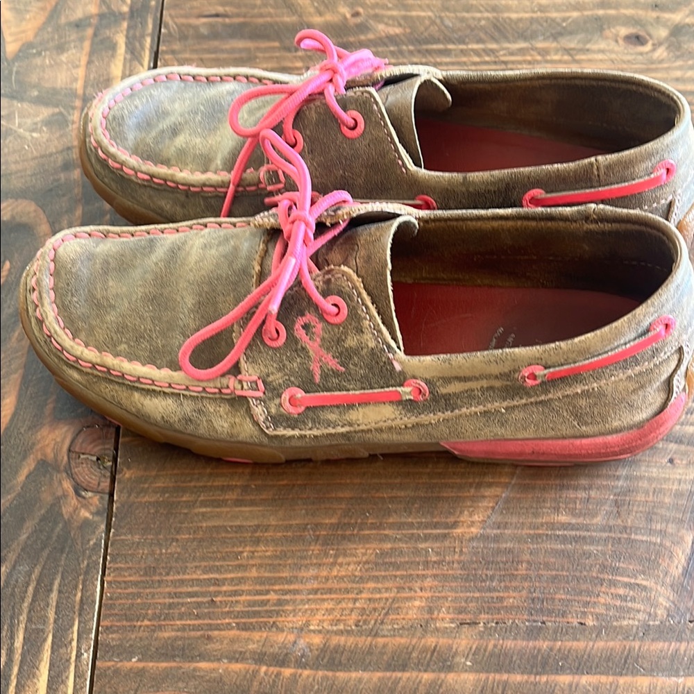 Twisted X Brown and Pink Loafers with Vibrant Accents
